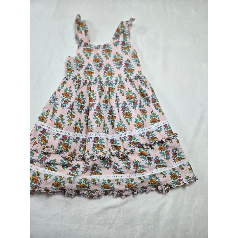 Haute Hippie Kids Style Pink Floral Tiered Lace Trim Sundress Size 4 cottagecore